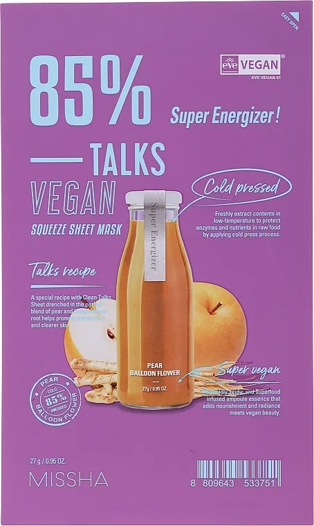 Missha Talks Vegan Squeeze Sheet Mask Super Energizer Sheet maska
