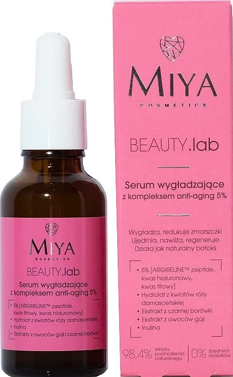 Miya Cosmetics Beauty Lab Smoothing Serum With Anti-Aging Complex 5% Zaglađujući serum za lice s kompleksom protiv starenja 5%