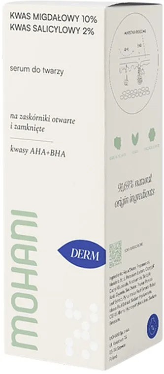 Mohani AHA + BHA Face Serum Serum za zaglađivanje sa 10% mandelinske kiseline i 2% salicilne kiseline