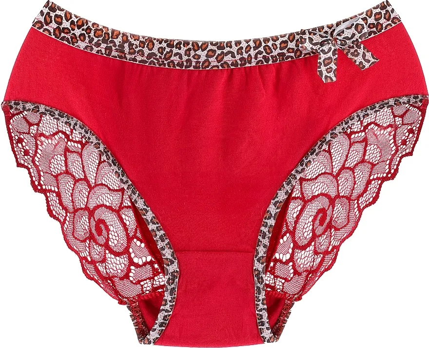 Moraj Pamučne gaćice sa čipkom, rub leopard boje, crvene