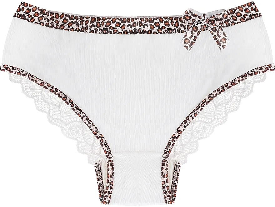 Moraj Pamučne gaćice sa čipkom, rubovi leopard boje, bele