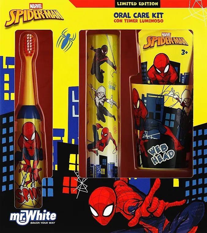 Mr. White Spider-Man 3+ Set (toothbrush/1pcs + toothpaste/75ml + glass/1pcs + timer/1pcs) Komplet