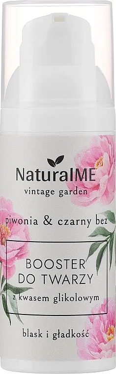NaturalME Vintage Garden Peony &amp; Elderberry Shine &amp; Smoothness Booster Booster za lice sjaj i glatkoća za noć sa glikolnom kiselinom