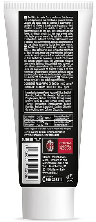 Naturaverde Football Teams Milan Mint Toothpaste Pasta za zube