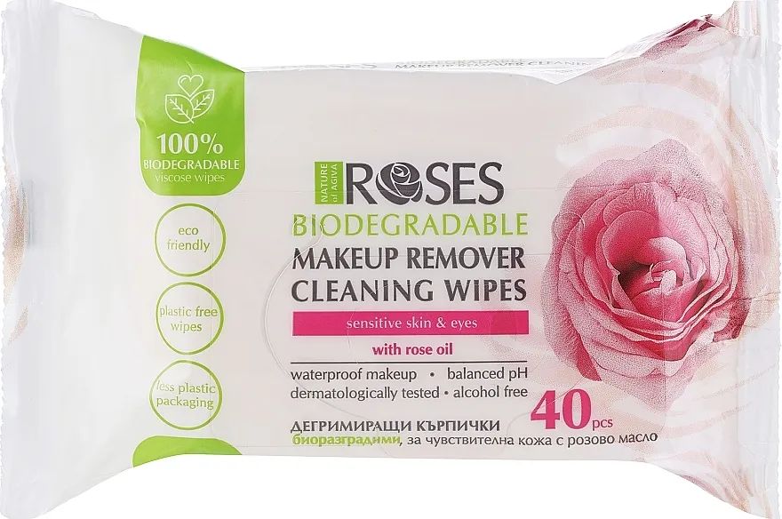 Nature of Agiva Roses Biodegradable Makeup Remover Cleaning Wipes Maramice za skidanje šminke za osetljivu kožu sa uljem od ruže