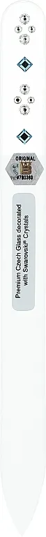 Nippes Solingen Nail File Desing 1 755 E Turpija za nokte, 9 cm, providna sa plavim i belim kristalima, romb dezen