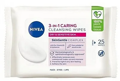 Nivea 3-In-1 Caring Makeup Removal Wipes Maramice za uklanjanje šminke, 25 kom.