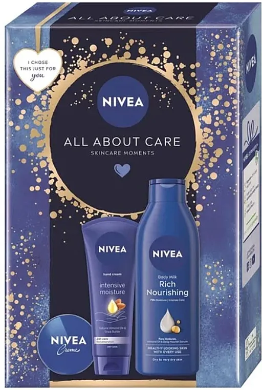 Nivea All About Care (b/milk/250ml + h/cr/100ml + cr/30ml) Set