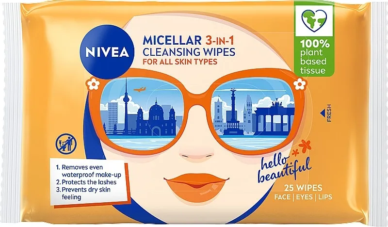 NIVEA Biodegradable Micellar Cleansing Wipes 3 In 1 Biorazgradive micelarne maramice za skidanje šminke, narandžaste naočare