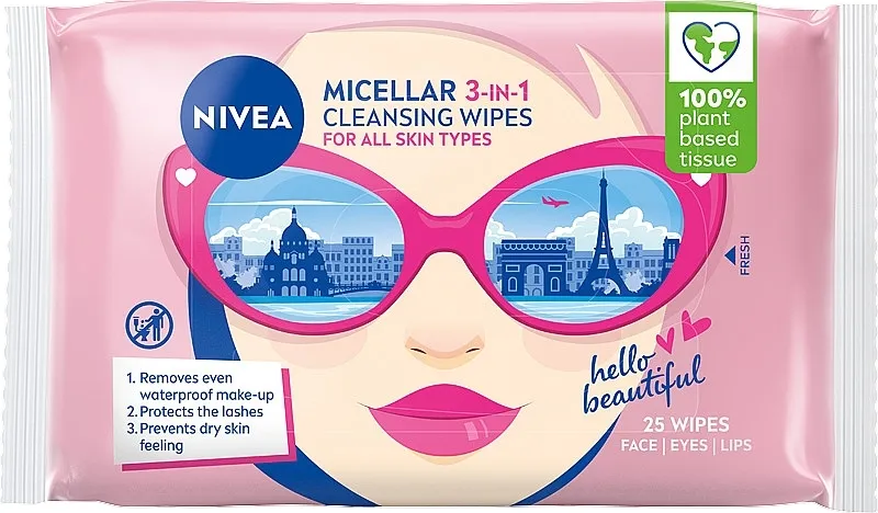 NIVEA Biodegradable Micellar Cleansing Wipes 3 In 1 Biorazgradive micelarne maramice za uklanjanje šminke, roze naočare