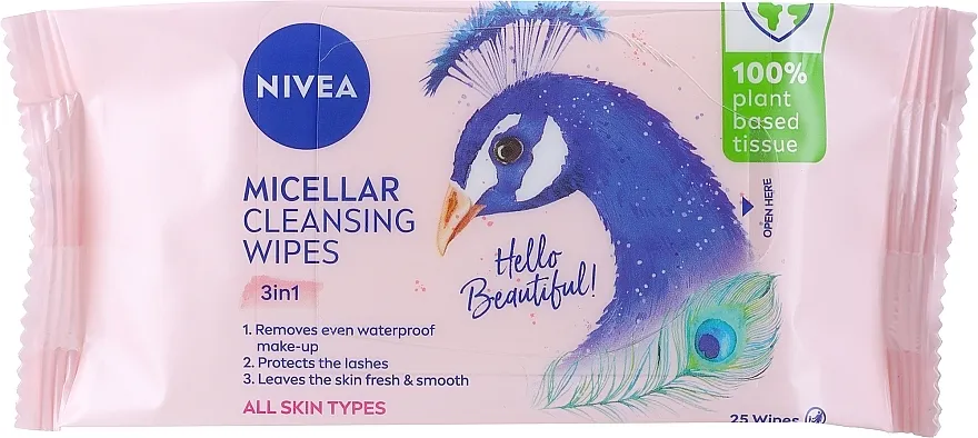 NIVEA Biodegradable Micellar Cleansing Wipes 3 In 1 Peacock Biorazgradive micelarne maramice za uklanjanje šminke