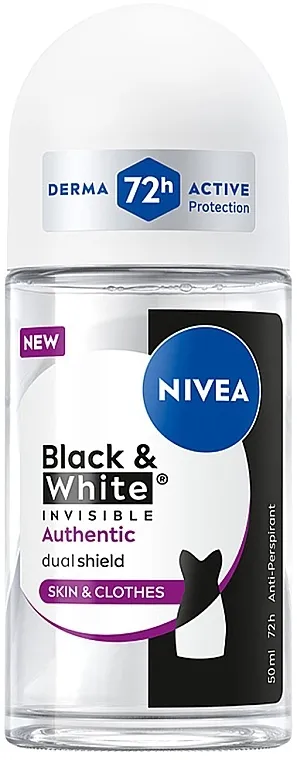 NIVEA Black &amp; White Invisible Authentic 72h Active Protection Anti-Perspirant Antiperspirant u roll-onu Crno &amp; Belo Nevidljivi Autentičan