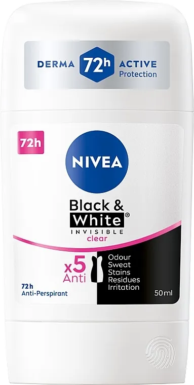 Nivea Black &amp; White Invisible Clear Deo Stick Dezodorans u stiku antiperspirant "Nevidljiva zaštita za crno i bijelo"