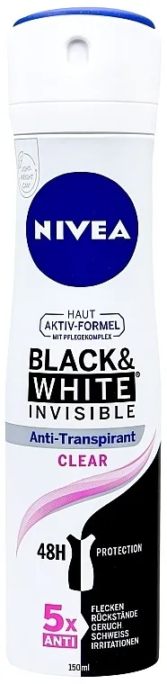 NIVEA Black &amp; White Invisible Clear Dezodorans-antiperspirant u spreju Nevidljiva zaštita za crno i belo