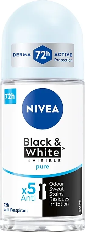 NIVEA Black &amp; White Invisible Female Deodorant Pure Roll-On Dezodorans roll-on antiperspirant "Nevidljiva zaštita za crno-bijelo PURE"