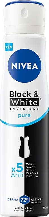 NIVEA Black &amp; White Invisible Pure Fashion Edition 48H Protection Dezodorans u spreju antiperspirant "Nevidljiva zaštita za crno-bijelo"