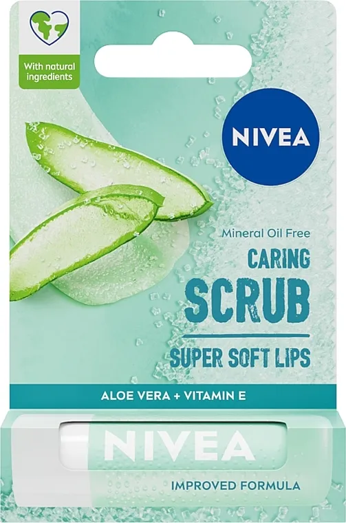 Nivea Caring Scrub Super Soft Lips Aloe Vera + Vit-E Lip Balm Piling za usne "Aloe Vera"