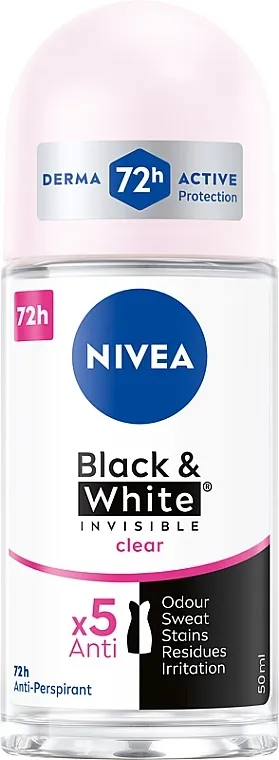 NIVEA Deodorant Invisible For Black &amp; White Clear Roll-On For Women Dezodorans roll-on antiperspirant "Nevidljiva zaštita za crno-bijelo CLEAR"
