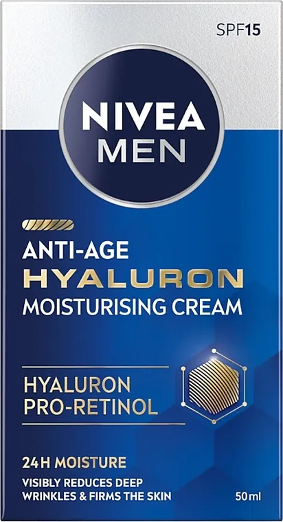 Nivea Men Anti-Age Hyaluron Face Moisturizing Cream SPF 15 Hidratantna krema za lice protiv starenja s hijaluronskom kiselinom