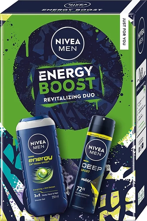 NIVEA MEN Energy Boost 2025 (deo/spray/150ml + sh/gel/250ml) Set