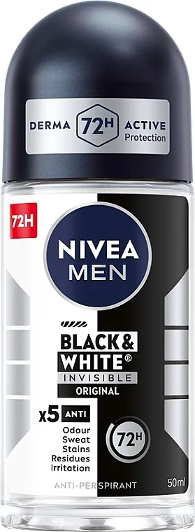 NIVEA MEN Invisible for Black &amp; White Power Deodorant Roll-on Dezodorans roll-on antiperspirant "Nevidljivo za crno i bijelo" za muškarce