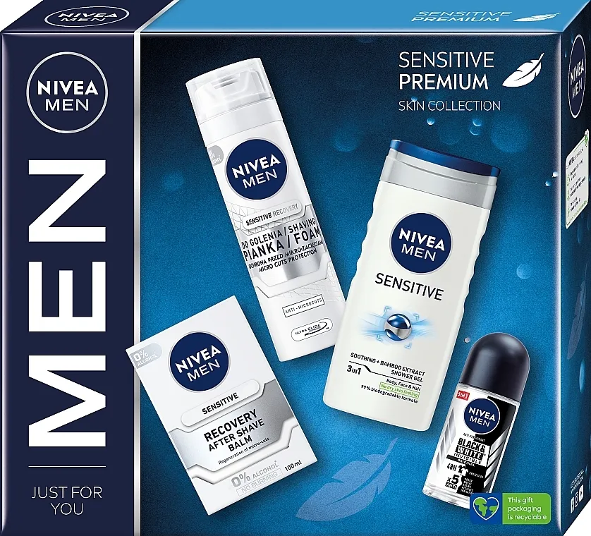 NIVEA MEN Sensitive Premium (sh/gel/250ml + deo/50ml + ash/balm/100ml + foam/200ml) Set