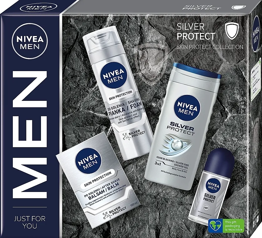 NIVEA MEN Silver Protect (shave/foam/200ml + ash/balm/100ml + deo/50ml + sh/gel/250ml) Set