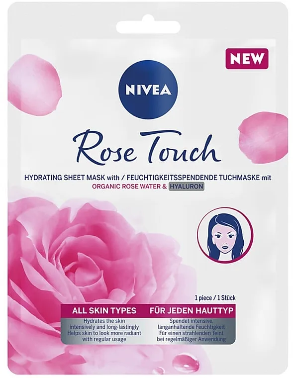 Nivea Rose Touch Hydrating Sheet Mask With Organic Rose Water &amp; Hyaluron Hijaluronska sheet maska s hijaluronskom kiselinom i organskom ružinom vodicom