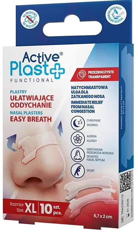 Ntrade Active Plast Functional Easy Breath XL Nasal Plasters Flasteri za olakšano disanje, providni