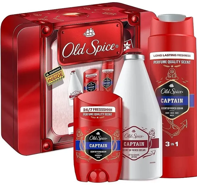 Old Spice Captain Captain Tin Box (deo/50ml + ash/lot/100ml + sh/gel/250ml) Set