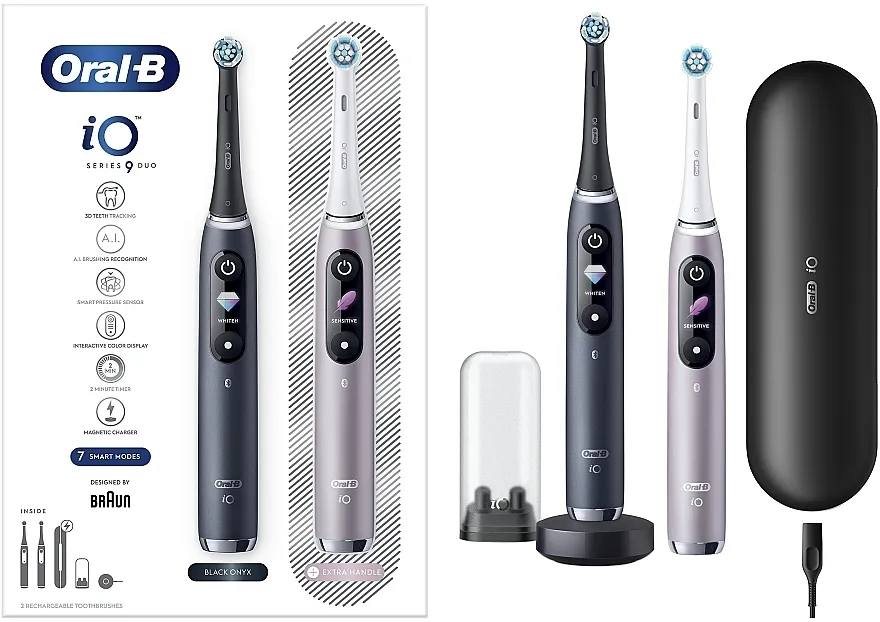 Oral-B iO Series 9 Duo Black Onyx, Rose (rechargeable/toothbrush/2pcs) Set