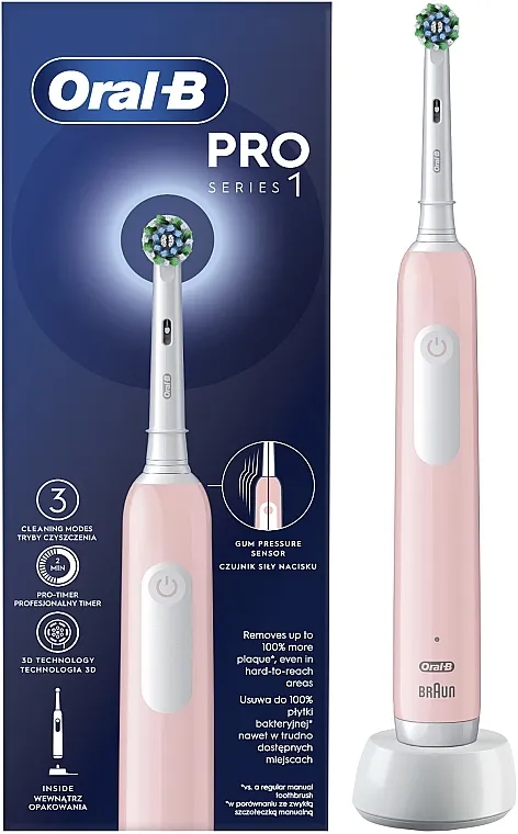 Oral-B Pro 1 Cross Action Electric Toothbrush Pink Električna četkica za zube, roze