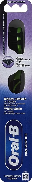 Oral-B Pro 3D White Charcoal Infused Bristles Četkica za zube sa drvenim ugljem, srednje tvrda, zelena