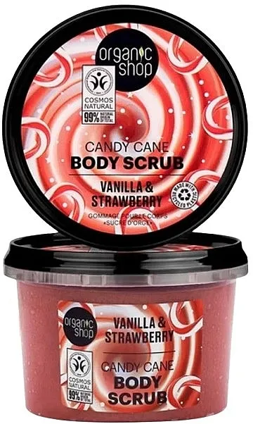 Organic Shop Body Scrub Candy Cane Vanilla &amp; Strawberry Piling za telo "Karamel štapić. Vanila &amp; Jagoda"