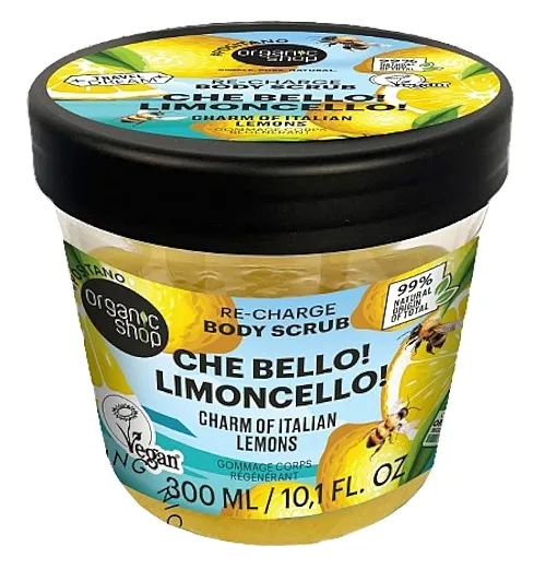 Organic Shop Che Bello! Limoncello! Body Scrub Re-Charge Charm Of Italian Lemons Piling za telo sa citrusnim mirisom italijanskih limuna sa osvežavajućom esencijom limoncella