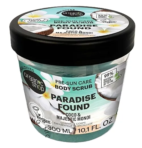 Organic Shop Paradise Found Body Scrub Pre-Sun Care Coco &amp; Majestic Monoi Piling za telo sa mirisom kokosa i uljem monoi