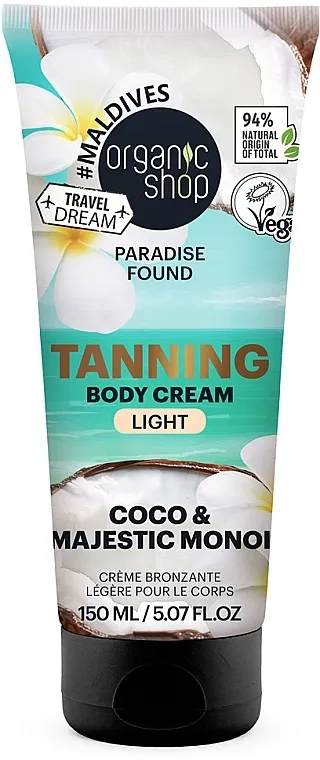 Organic Shop Paradise Found Light Tanning Body Cream Coco &amp; Majestic Monoi Krema za telo sa efektom preplanulosti Coco &amp; Majestic Monoi