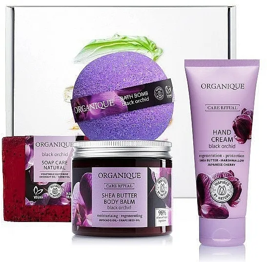 Organique Care Ritual Black Orchid Set (h/cr/70ml + b/balm/200ml + soap/100g + bath/bomb/170g)