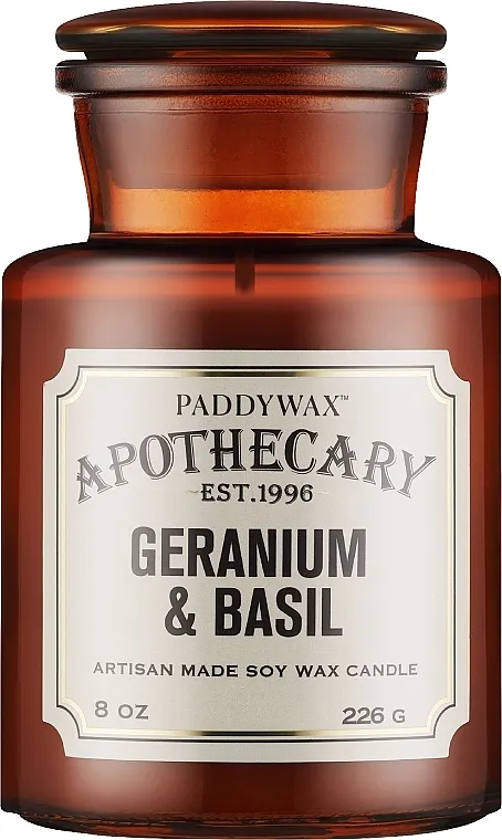 Paddywax Apothecary Artisan Made Soywax Candle Geranium &amp; Basil Mirisna svijeća u teglici
