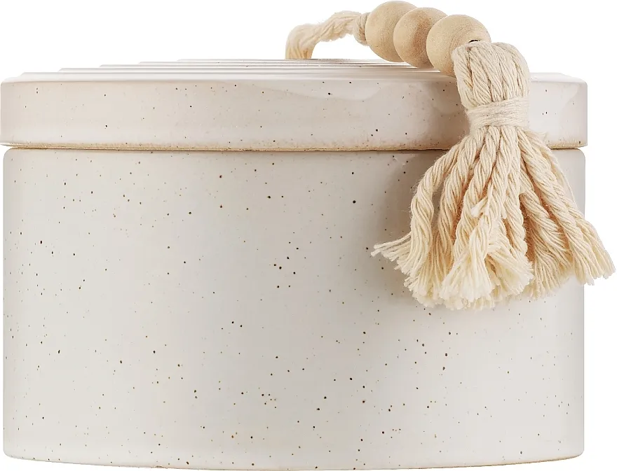 Paddywax Cypress &amp; Fir Ceramic Candle With Lid &amp; Beaded Hang Tag White Speckled Set