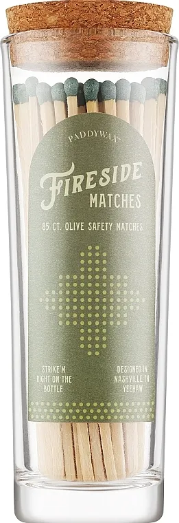 Paddywax Fireside Blush Olive Green Matches Bezbedne šibice za sveće u staklenoj tegli, zeleni vrh