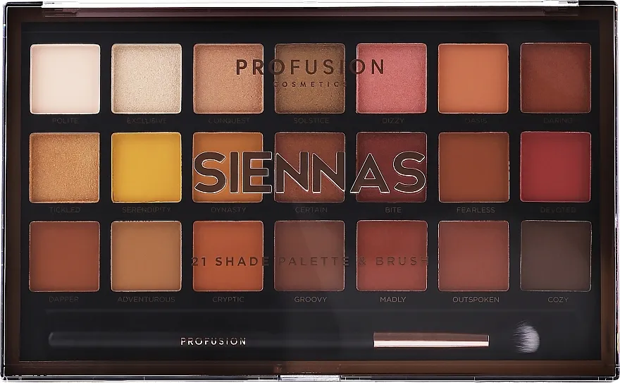 Paleta sjenila za oči Profusion Cosmetics Siennas 21 Shades Eyeshadow Palette &amp; Brush