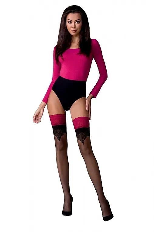 Passion Duge čarape ST113, 20 Den, nero roso