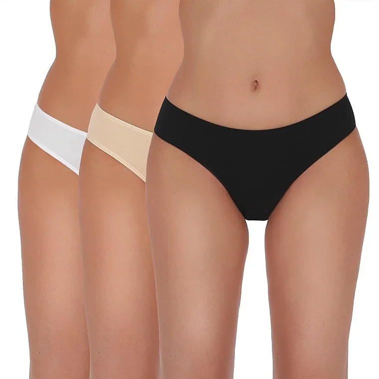 Passion Ženske gaćice tipa slip, Basic Panties 001, bela/crna/bež, 3‑pak