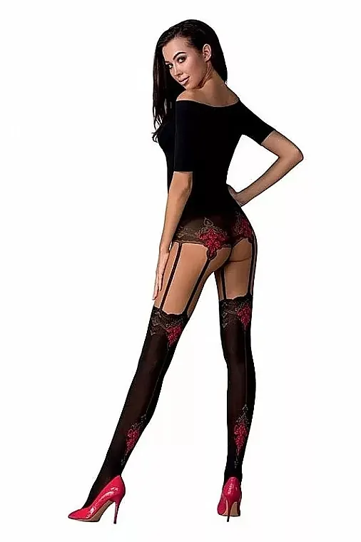 Passion Hulahopke s imitacijom čarapa TI112, 60 Den, nero-roso
