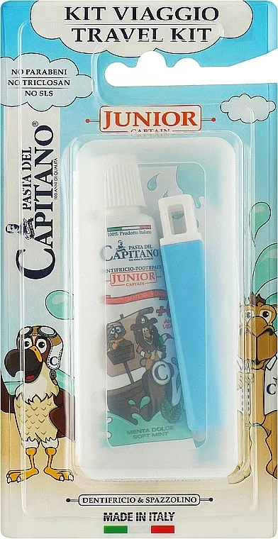 Pasta Del Capitano Junior Travel Kit 6+ Soft (toothpast/25ml + toothbrush/1pc) Set plavih četkica