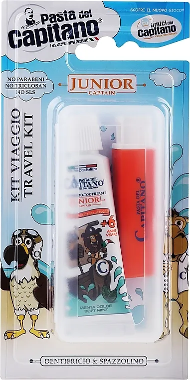 Pasta Del Capitano Junior Travel Kit 6+ Soft (toothpast/25ml + toothbrush/1pc) Set narančaste četke
