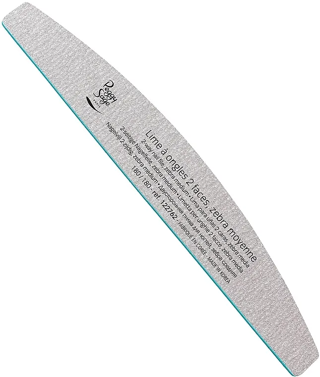 Peggy Sage 2-way Half-Moon Medium Washable Nail File Dvostrana turpija za nokte 180/180, zebra