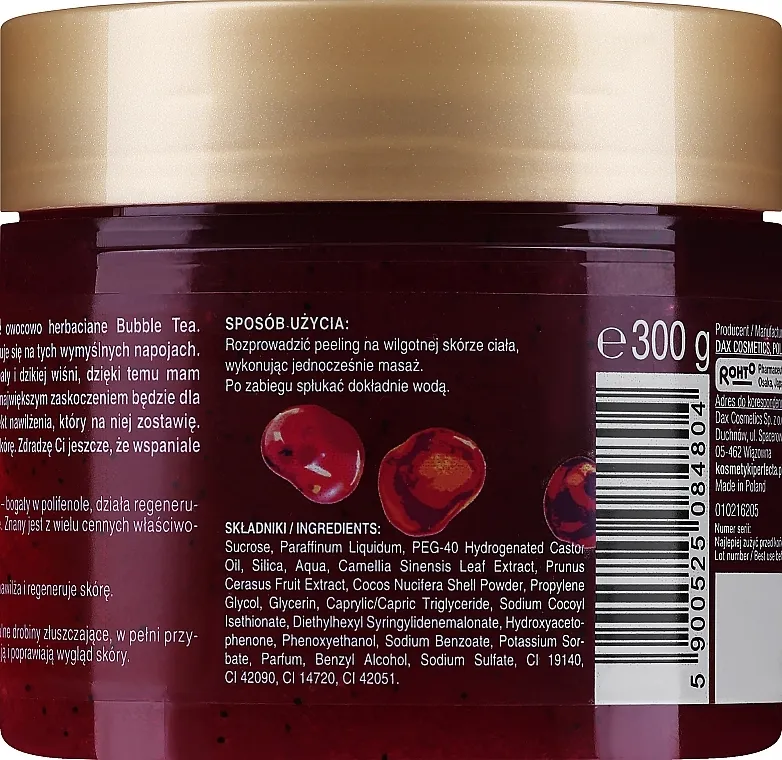 Perfecta Bubble Tea Wild Cherry + Green Tea Šećerni piling za telo "Divlja višnja i zeleni čaj"