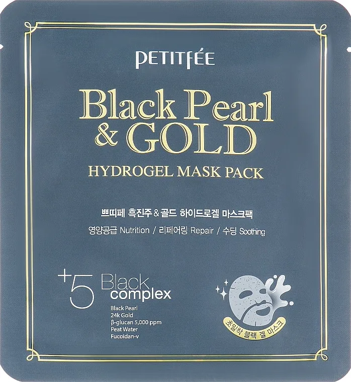 Petitfee&amp;Koelf Black Pearl &amp; Gold Hydrogel Mask Pack Hidrogel maska ​​za lice sa zlatnim i crnim biserom